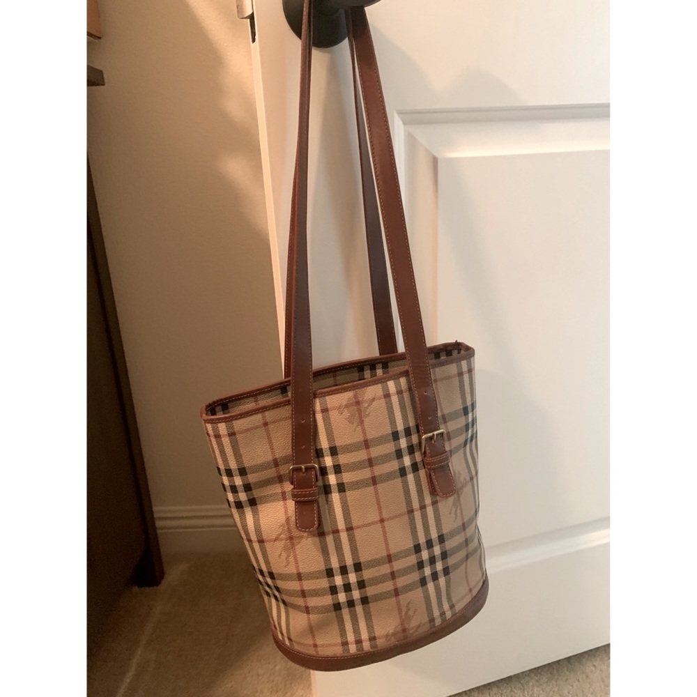 Burberry - Beige Check Coated Canvas Bucket Bag (Small)